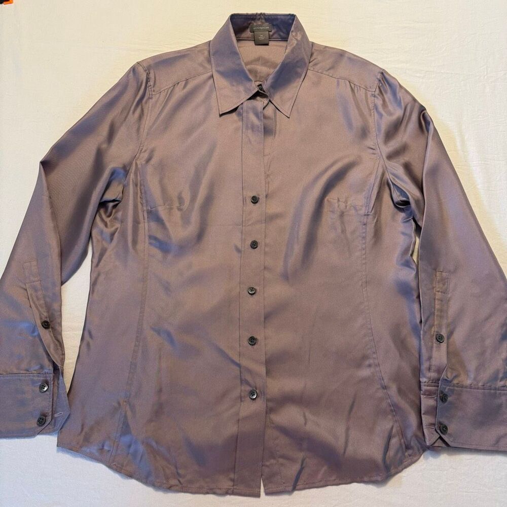 Ann Taylor 100% Silk Purple Blouse | Classic Button Front | Size 14